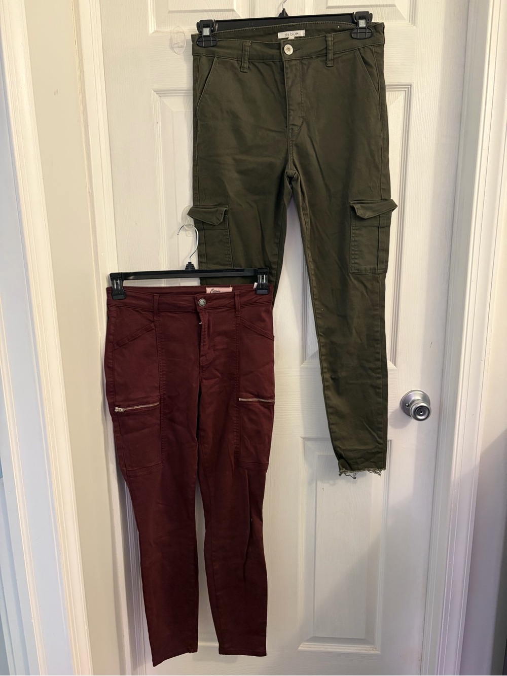 Two pairs Olive and Burgundy Skinny Cargo Pants. Size 4 $15